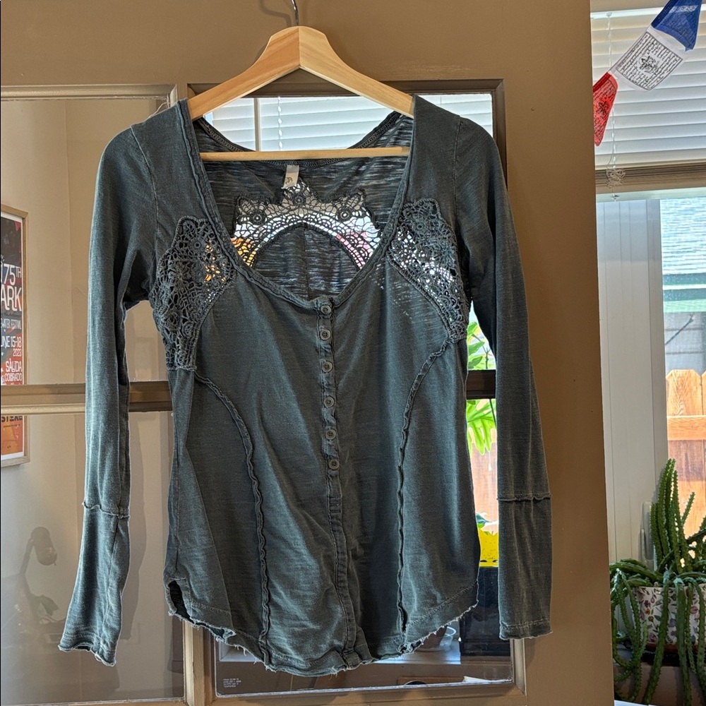 Free People Distressed, Lace Long Sleeve